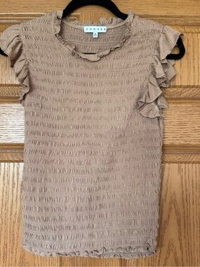 Chaser Taupe Smocked Ruffle Sleeve Tank Medium